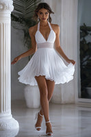 Load image into Gallery viewer, White Halter Short A Line Graduation Dress with Ruffles