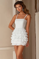 Load image into Gallery viewer, White Bodycon Spaghetti Straps Mini Graduation Dress with Ruffles