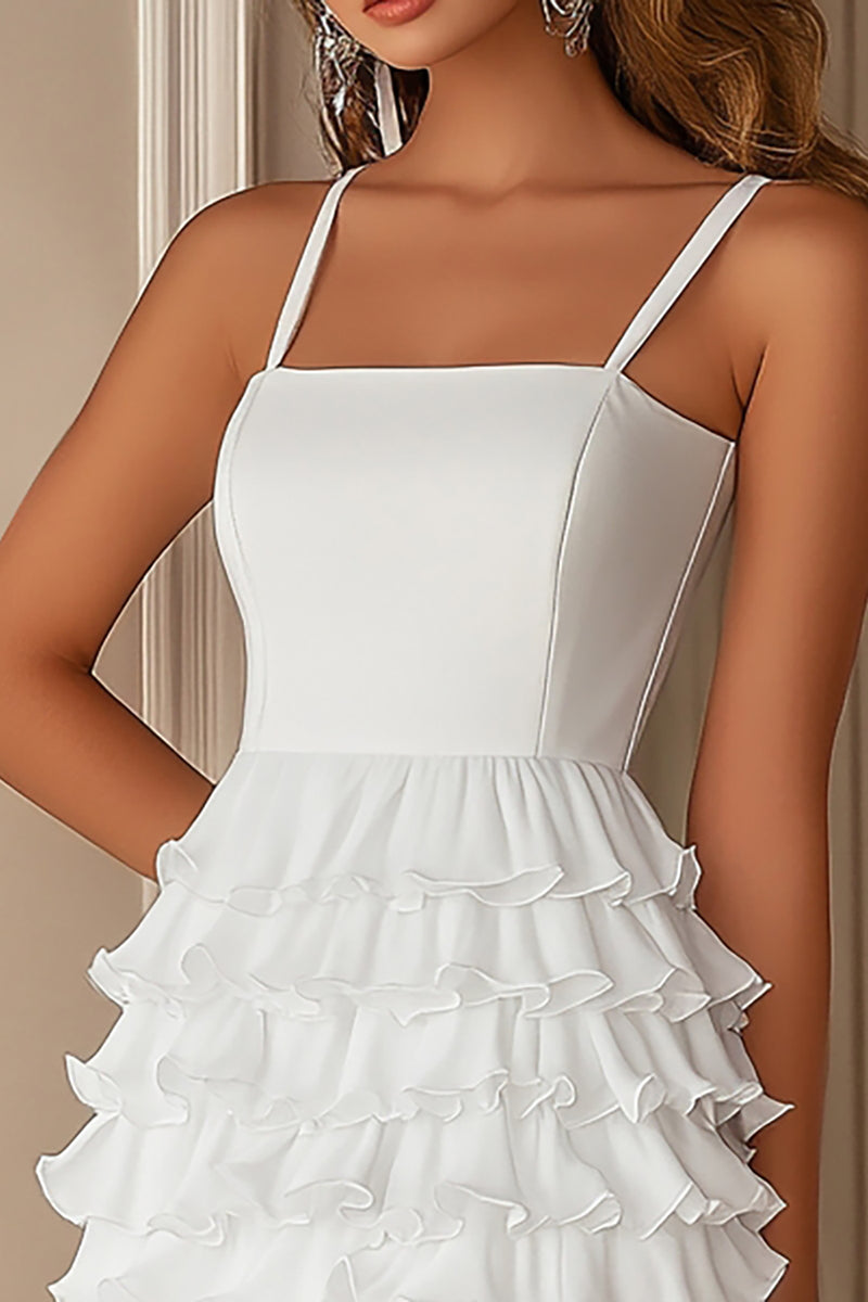Load image into Gallery viewer, White Bodycon Spaghetti Straps Mini Graduation Dress with Ruffles