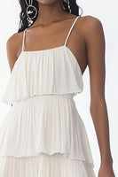 Load image into Gallery viewer, White Spaghetti Straps A Line Tiered Long Rehearsal Dinner Dress