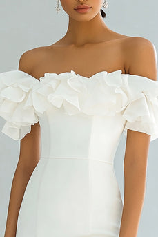 Ivory Bodycon Off the Shoulder Satin Short Graduation Dress
