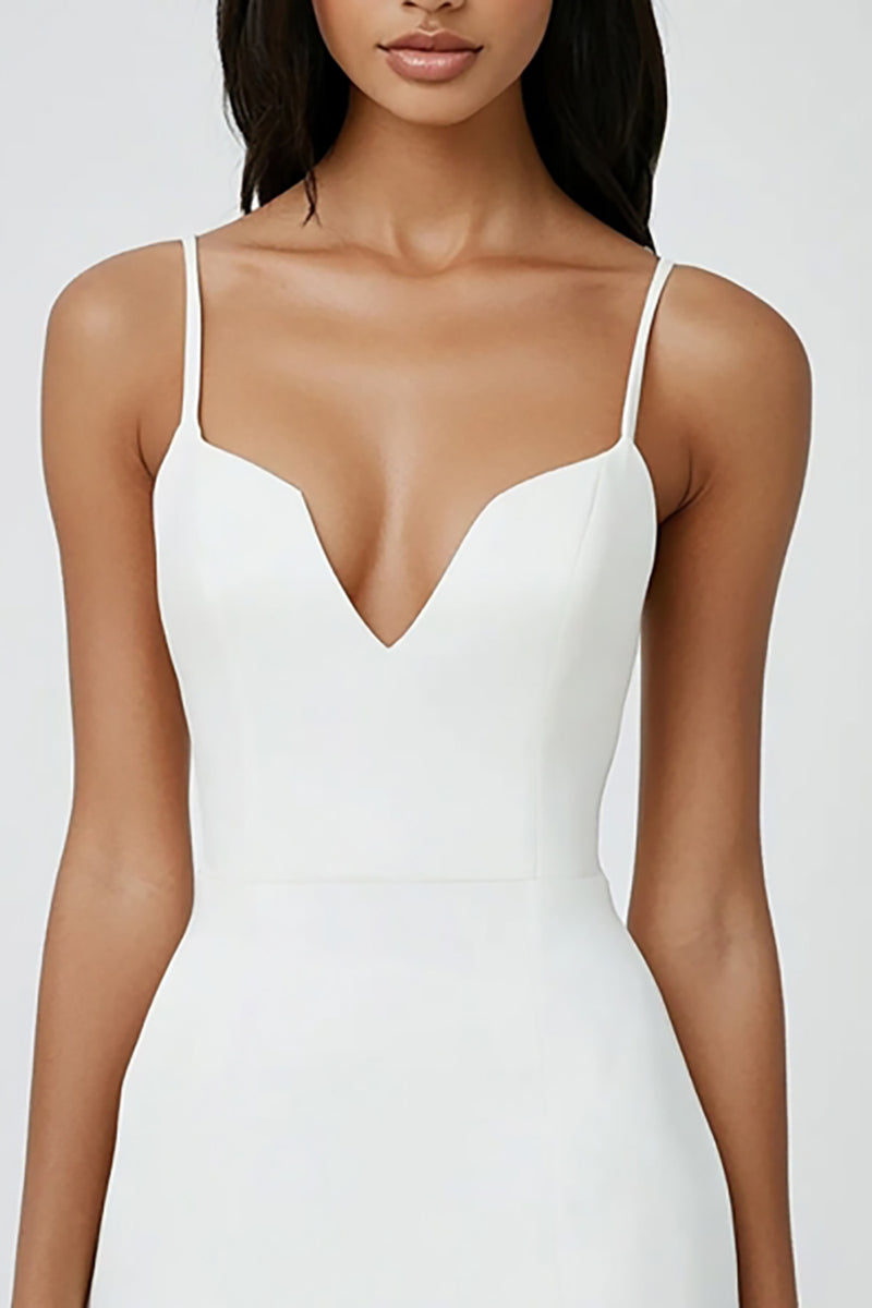 Load image into Gallery viewer, White Bodycon Spaghetti Straps Satin Short Graduation Dress