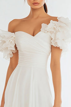 Ivory A Line Off the Shoulder Short Graduation Dress with Ruffles