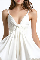 Load image into Gallery viewer, White A Line Spaghetti Straps Ruffled Chiffon Short Graduation Dress