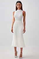Load image into Gallery viewer, White Sheath High Neck Pleated Chiffon Long Rehearsal Dinner Dress