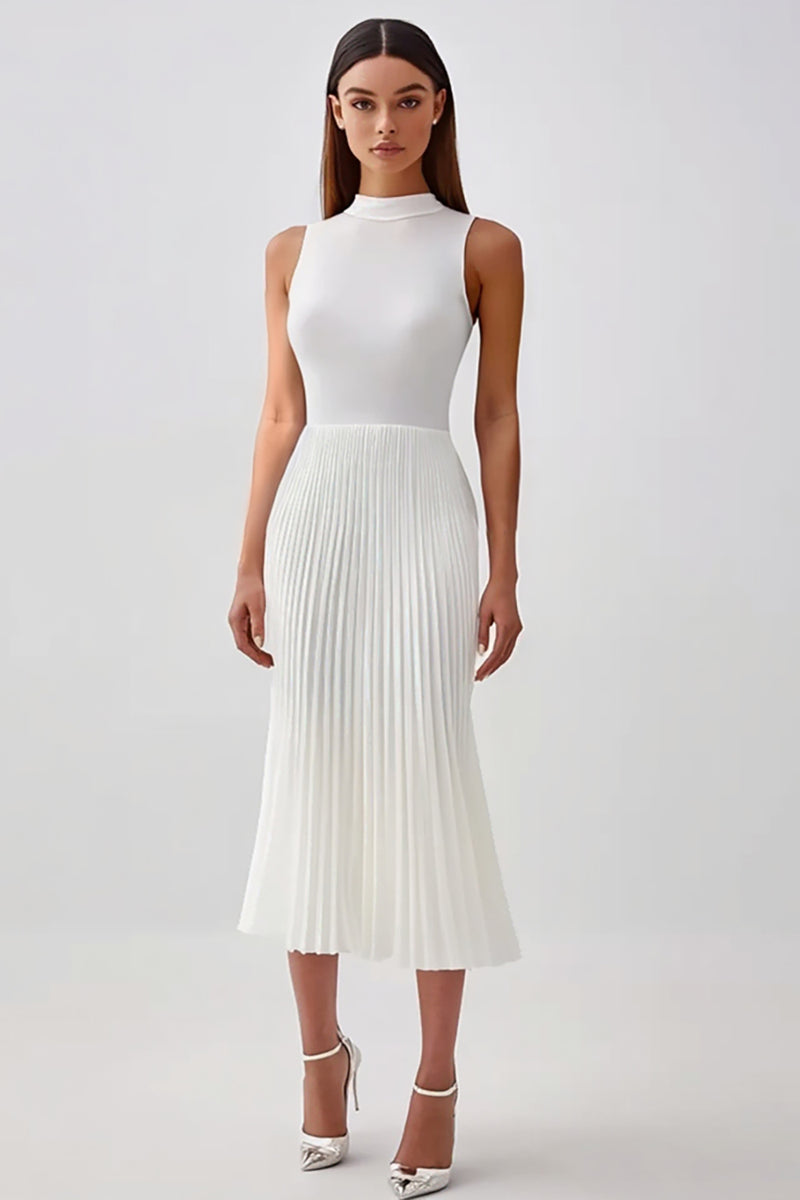 Load image into Gallery viewer, White Sheath High Neck Pleated Chiffon Long Rehearsal Dinner Dress