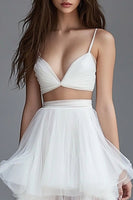 Load image into Gallery viewer, White 2 Pieces A Line Tulle Ruffled Long Rehearsal Dinner Dress