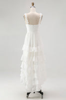 Load image into Gallery viewer, Boho Ivory A Line Ruffled V-Neck High-Low Rehearsal Dinner Dress