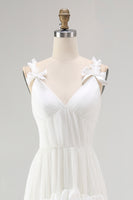 Load image into Gallery viewer, Boho Ivory A Line Ruffled V-Neck High-Low Rehearsal Dinner Dress