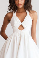 Load image into Gallery viewer, White A Line Halter Keyhole Short Graduation Dress