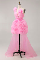 Load image into Gallery viewer, Floral Hot Pink Tulle One Shoulder Ruffled High-Low Homecoming Dress