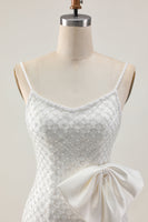 Load image into Gallery viewer, Sparkly White Pearls Tight Short Homecoming Dress with Bow