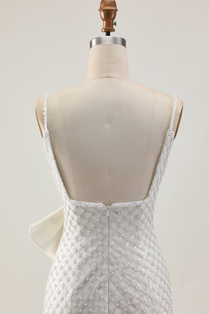 Load image into Gallery viewer, Sparkly White Pearls Tight Short Homecoming Dress with Bow