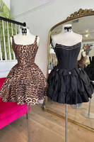 Load image into Gallery viewer, Brown Leopard A Line Square Neck Short Corset Homecoming Dress