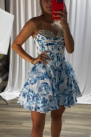 Load image into Gallery viewer, Floral Pink A Line Sweetheart Short Corset Homecoming Dress