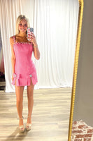 Load image into Gallery viewer, Sparkly Blue Tweed Tight Short Homecoming Dress with Bows