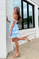 Load image into Gallery viewer, Floral Blue A Line Lace Tiered Short Homecoming Dress