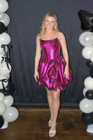 Load image into Gallery viewer, Sparkly Fuchsia A Line Metallic Short Corset Homecoming Dress