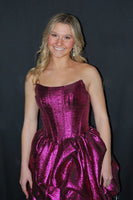 Load image into Gallery viewer, Sparkly Fuchsia A Line Metallic Short Corset Homecoming Dress
