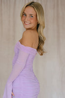 Load image into Gallery viewer, Sparkly Lilac Tight Ruched Short Homecoming Dress with Sleeves