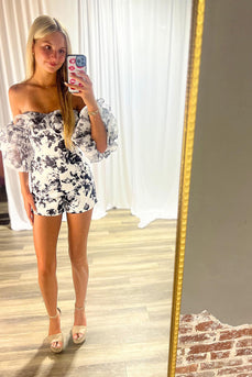 Floral Black Bodycon Ruffled Short Homecoming Jumpsuit