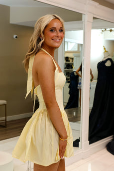 Simple Yellow A Line Halter Short Homecoming Dress