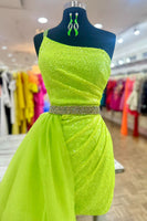 Load image into Gallery viewer, Sparkly Green Bodycon Sequins Ruched Short Homecoming Dress
