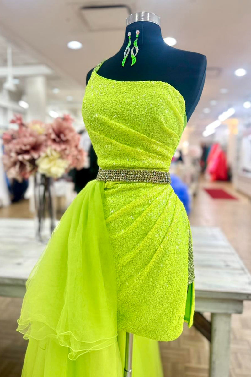 Load image into Gallery viewer, Sparkly Green Bodycon Sequins Ruched Short Homecoming Dress