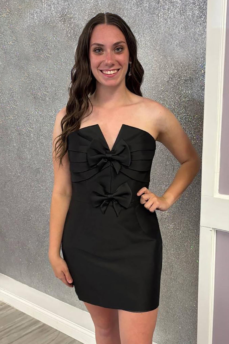 Load image into Gallery viewer, Black Tight Strapless Short Homecoming Dress with Bows