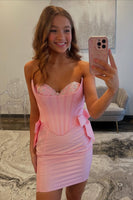 Load image into Gallery viewer, Pink Satin Tight Short Corset Homecoming Dress with Bows