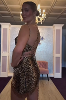 Load image into Gallery viewer, Brown Leopard Tight Short Homecoming Dress with Fringes