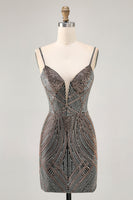 Load image into Gallery viewer, Sparkly Black Backless Tight Short Homecoming Dress with Beading