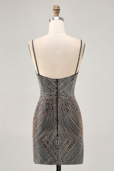 Sparkly Black Backless Tight Short Homecoming Dress with Beading