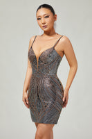Load image into Gallery viewer, Sparkly Black Backless Tight Short Homecoming Dress with Beading