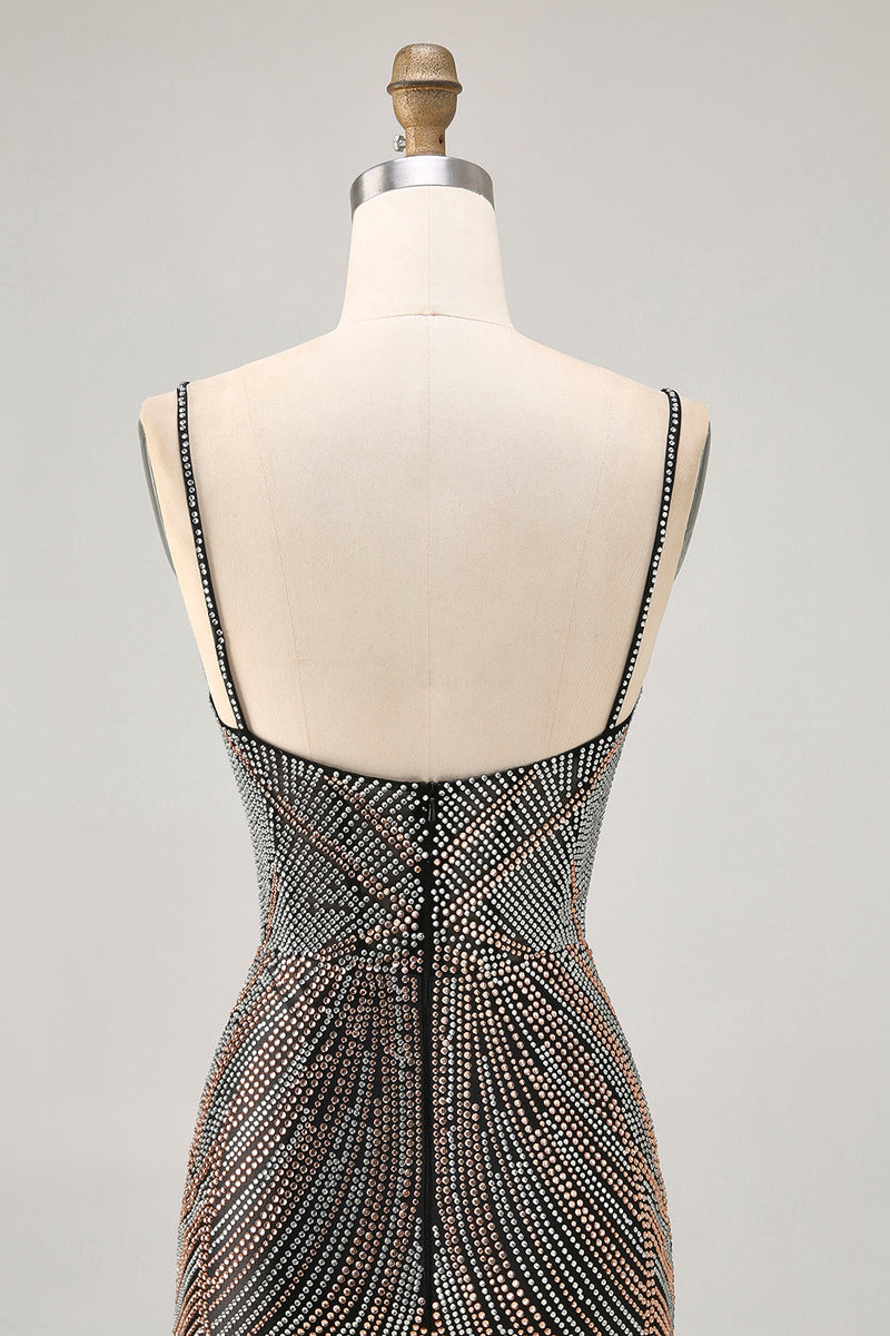 Load image into Gallery viewer, Sparkly Black Backless Tight Short Homecoming Dress with Beading