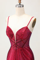 Load image into Gallery viewer, Sparkly Burgundy Short Tight Backless Homecoming Dress with Beading