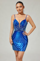 Load image into Gallery viewer, Sparkly Royal Blue Backless Tight Short Homecoming Dress with Beading
