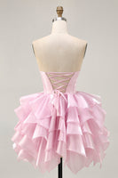 Load image into Gallery viewer, Pink A Line Tiered Short Corset Homecoming Dress with Ruffles