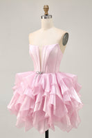 Load image into Gallery viewer, Pink A Line Tiered Short Corset Homecoming Dress with Ruffles