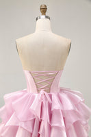 Load image into Gallery viewer, Pink A Line Tiered Short Corset Homecoming Dress with Ruffles