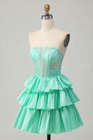 Load image into Gallery viewer, Sparkly Green Ruffled Corset Strapless Short Homecoming Dress with Bow