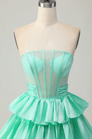 Load image into Gallery viewer, Sparkly Green Ruffled Corset Strapless Short Homecoming Dress with Bow