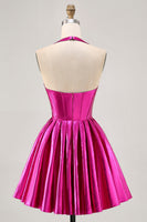 Load image into Gallery viewer, Fuchsia Metallic Corset A Line Halter Short Homecoming Dress