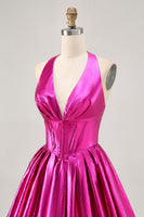 Load image into Gallery viewer, Fuchsia Metallic Corset A Line Halter Short Homecoming Dress