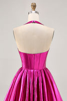 Load image into Gallery viewer, Fuchsia Metallic Corset A Line Halter Short Homecoming Dress