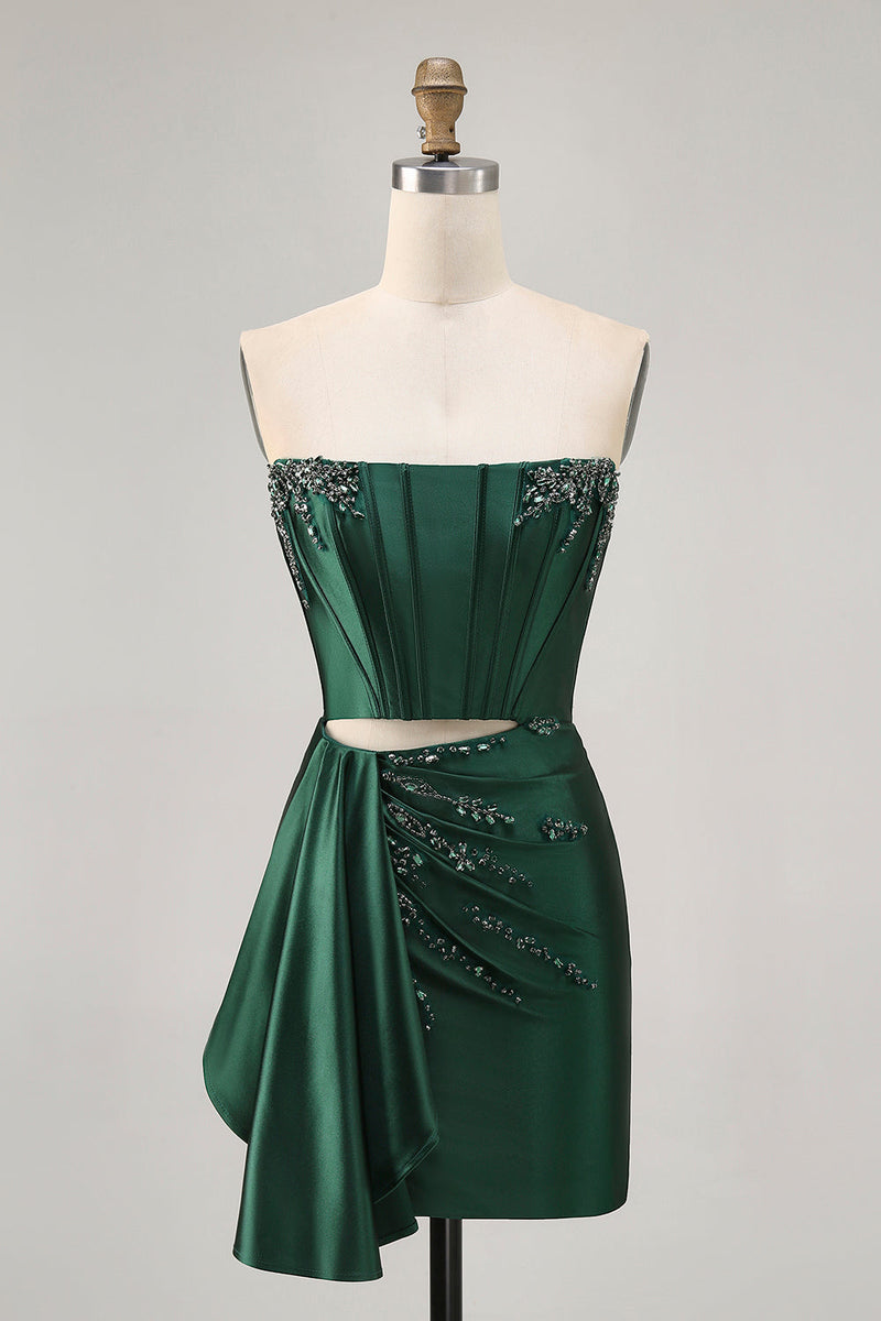 Load image into Gallery viewer, Sparkly Dark Green Corset Short Tight Homecoming Dress with Sash