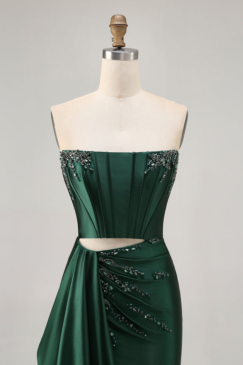 Load image into Gallery viewer, Sparkly Dark Green Corset Short Tight Homecoming Dress with Sash