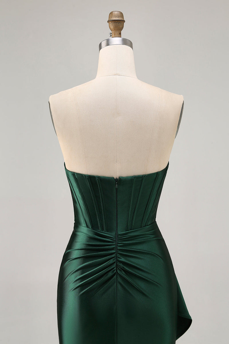 Load image into Gallery viewer, Sparkly Dark Green Corset Short Tight Homecoming Dress with Sash