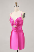 Load image into Gallery viewer, Fuchsia Satin Tight Keyhole Short Homecoming Dress with Bow