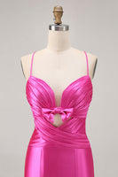 Load image into Gallery viewer, Fuchsia Satin Tight Keyhole Short Homecoming Dress with Bow